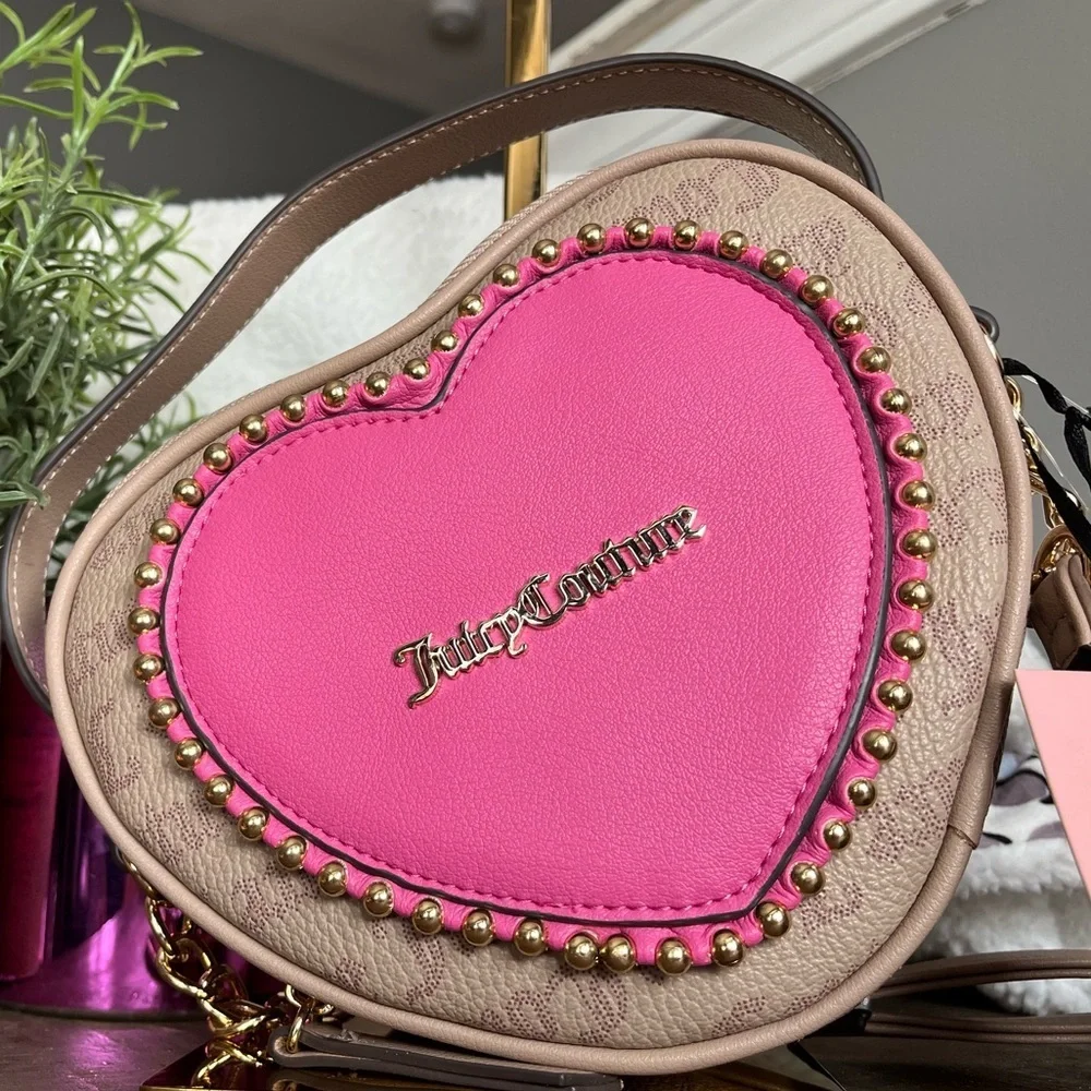 Juicy Couture Love Never Dies Heart Crossbody Tan Pink Gold + Wallet NWT